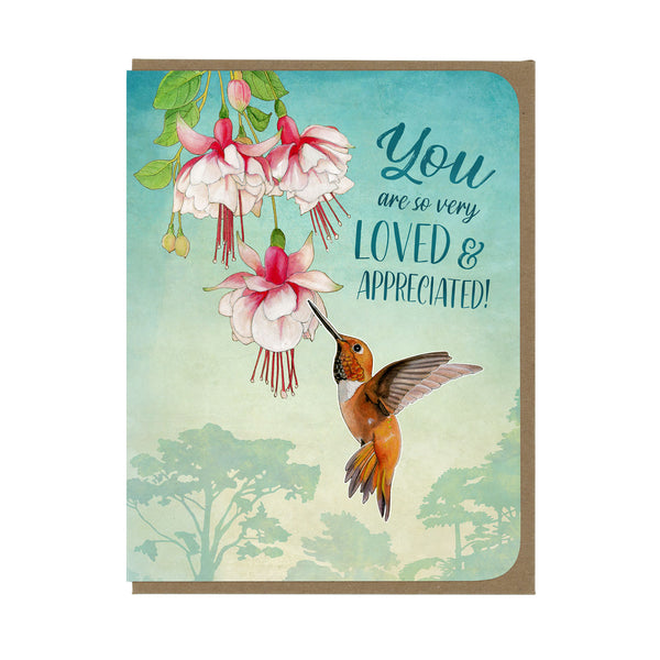 Appreciation - Hummingbird and Flowers - Greeting Card