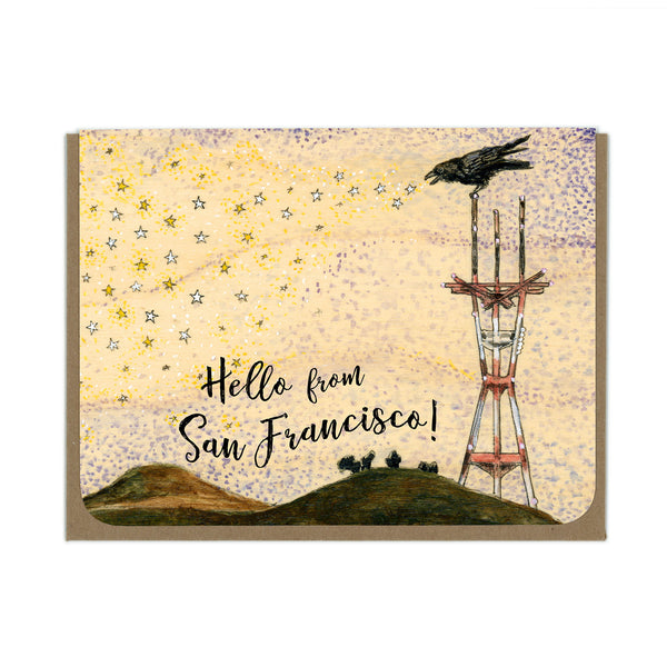 Hello from San Francisco - Sutro Tower and Crow Card - Wholesale