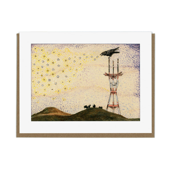 Night Music - Crow and Sutro Tower Card - Wholesale