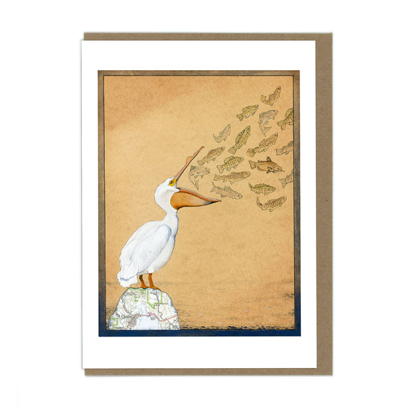 White Pelican and Fish Card - Wholesale