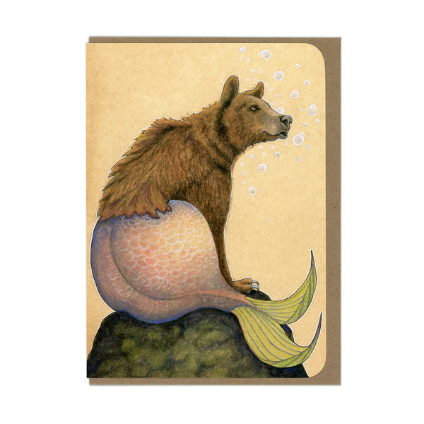 Bear Mermaid (Pink) Card - Wholesale