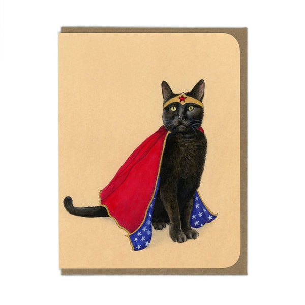 Super Hero Wonder Kitty - Greeting Card