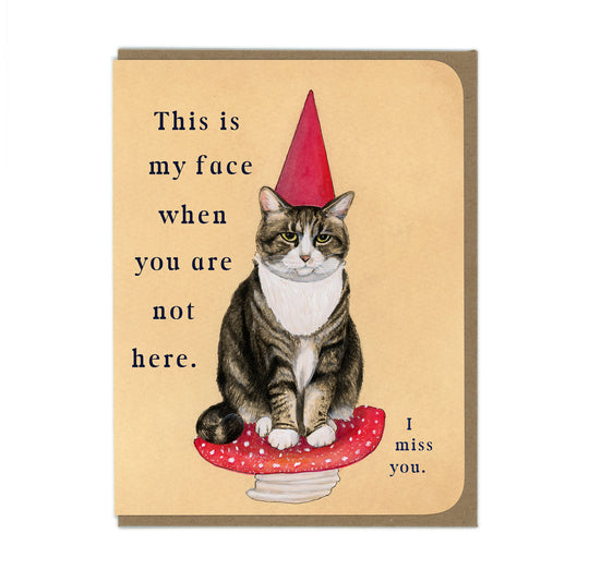 Missing You - Garden Gnome Cat - Greeting Card