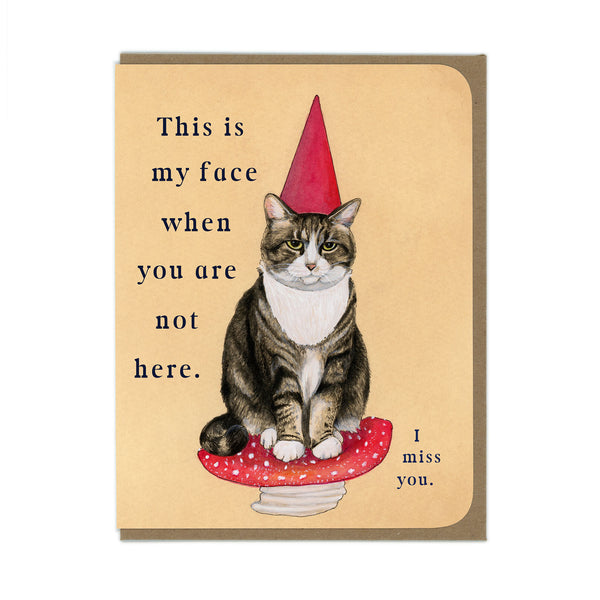 Missing You - Garden Gnome Cat - Greeting Card