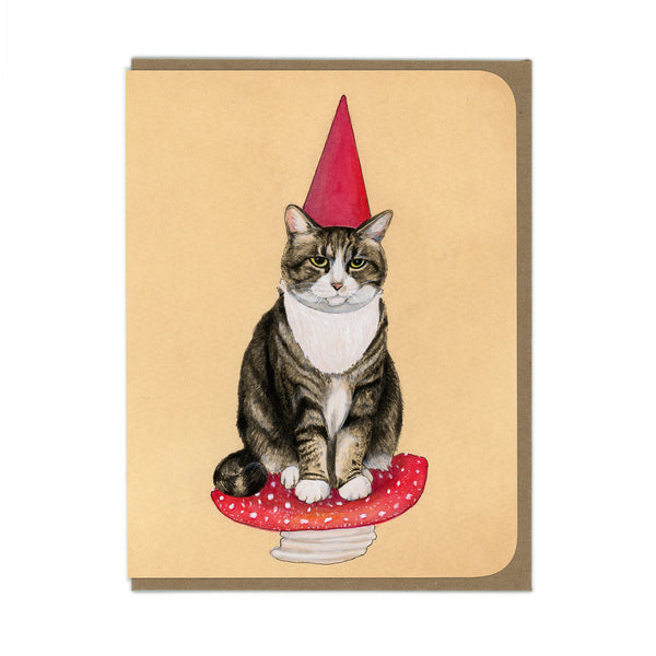 Garden Gnome Cat - Greeting Card