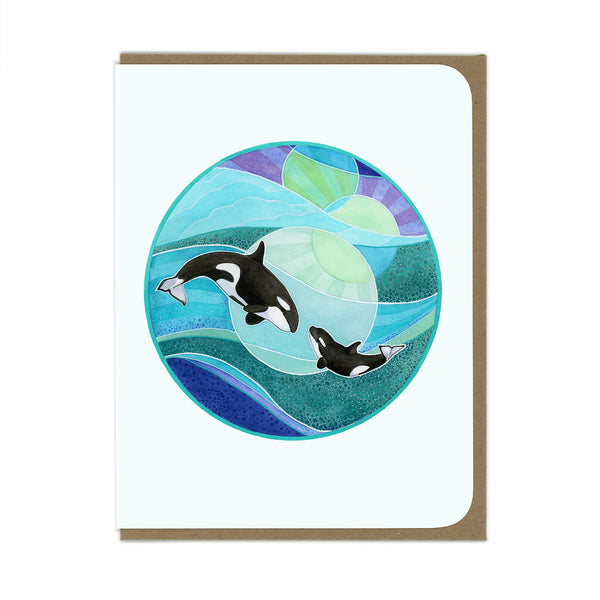 Mama Orca Whale and Baby  - Greeting Card