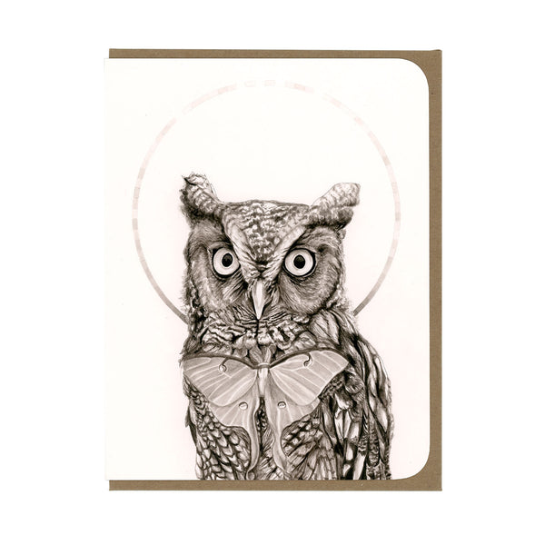 Screech Owl and Luna Moth  - Greeting Card