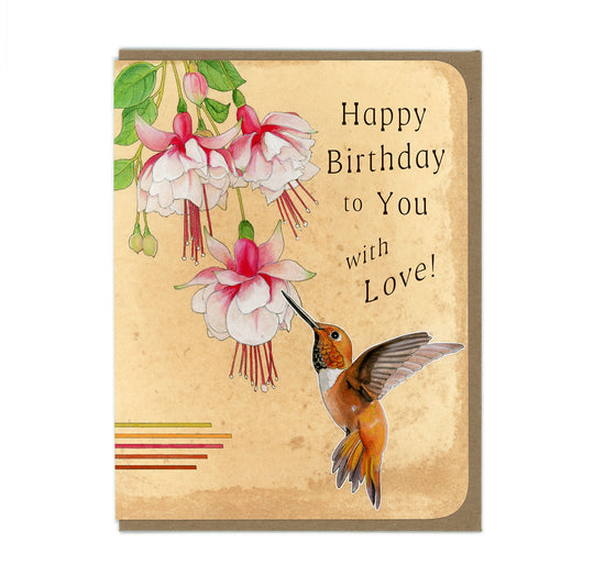 Birthday - Hummingbird and Fuschias - Greeting Card
