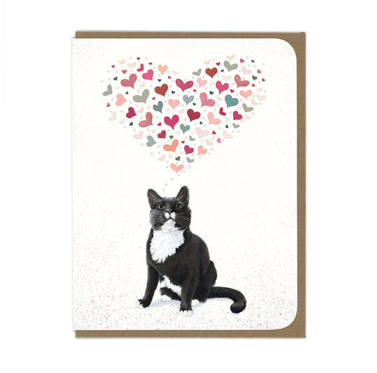 Tuxedo Cat with Big Heart - Greeting Card