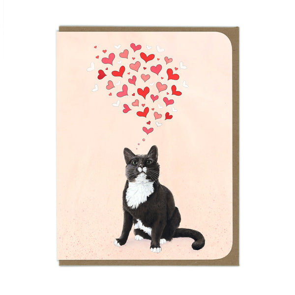 Tuxedo Cat with Hearts Card - Wholesale