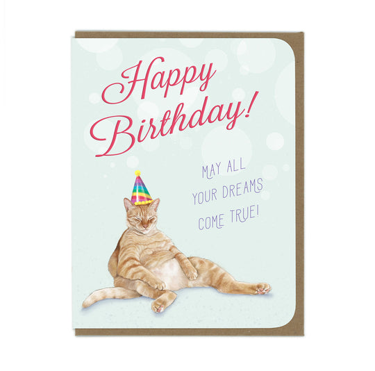 Birthday - Snoozy Orange Tabby Cat - Greeting Card