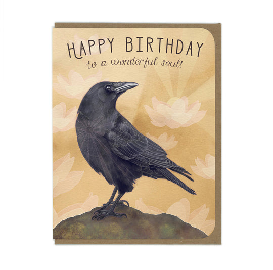 BIRTHDAY Crow and Lotus - Greeting Card
