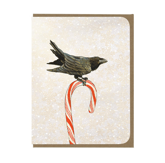 HOLIDAY - Raven and Candy Cane - Greeting Card