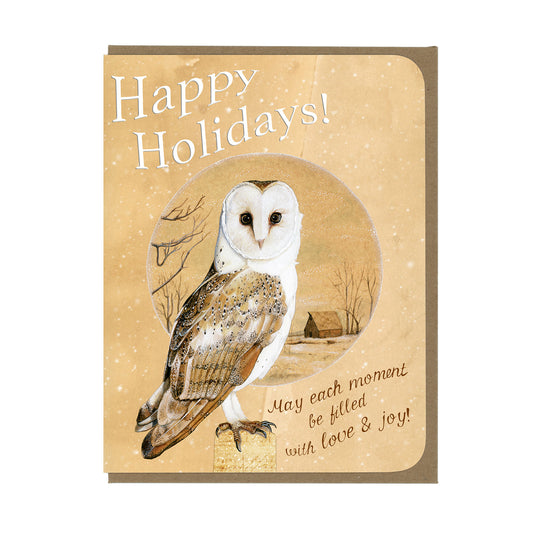 HOLIDAY - Happy Holidays Barn Owl - Greeting Card