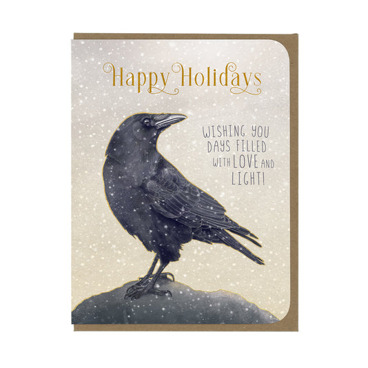 HOLIDAY - Happy Holidays Crow in Snow - Greeting Card
