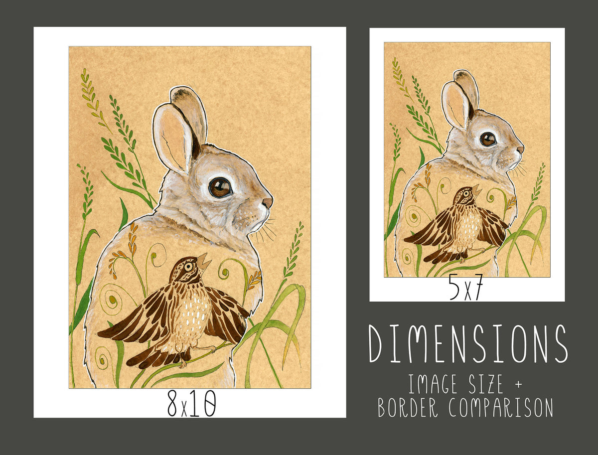 "Silence and Song" Rabbit and Sparrow Print