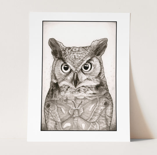Great Horned Owl and Moth Print