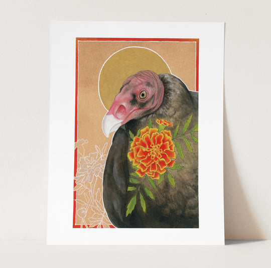 Turkey Vulture and Flower Print