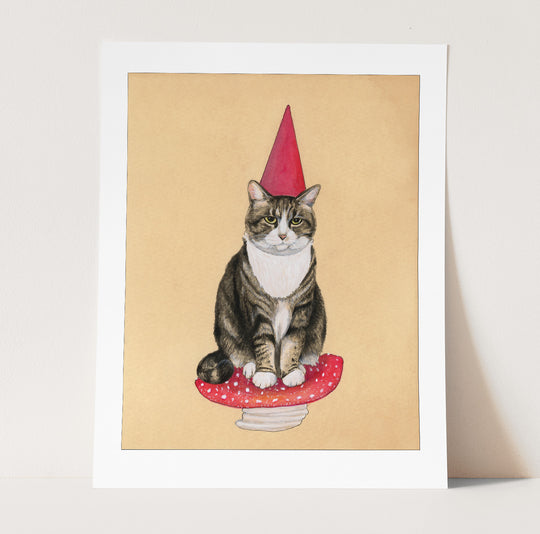 Garden Gnome Cat Print