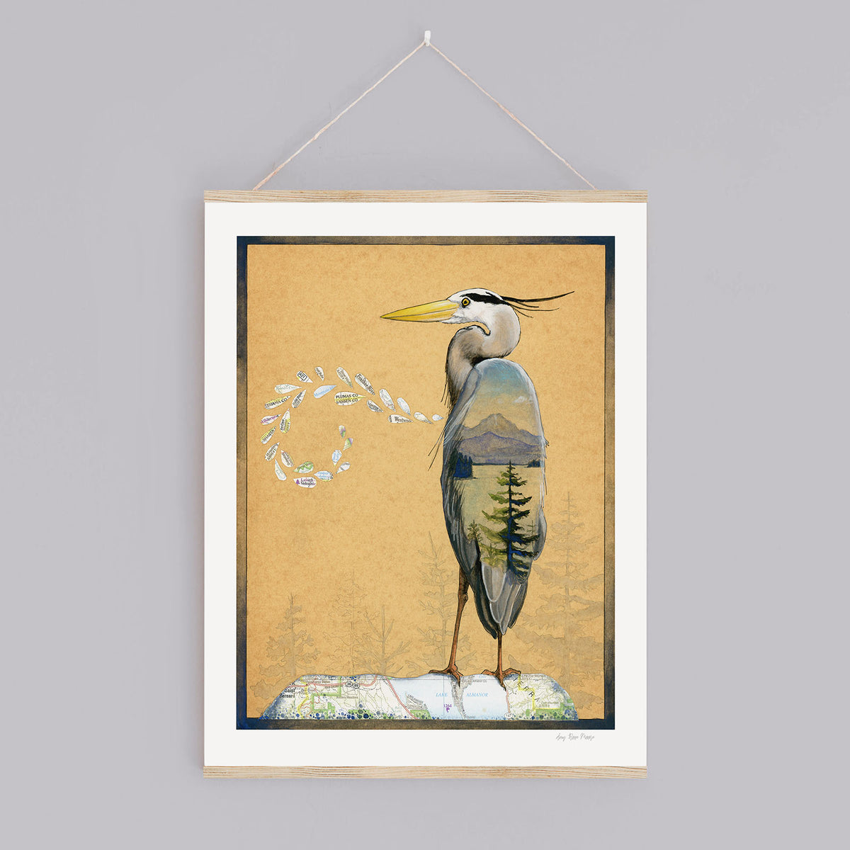 Blue Heron and Lake Print