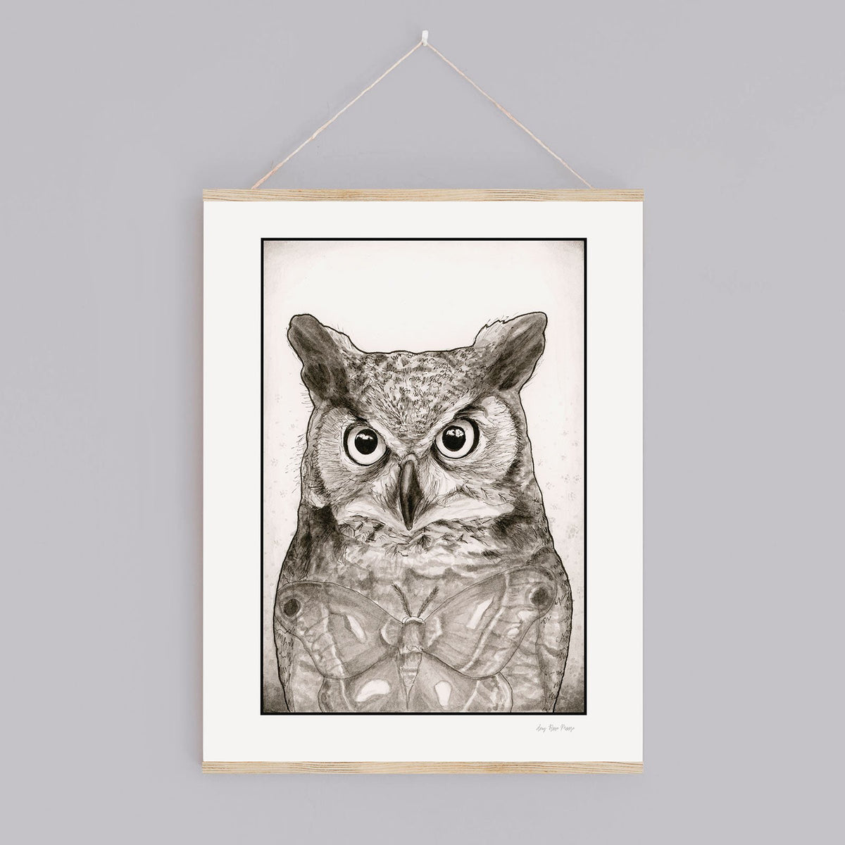 Great Horned Owl and Moth Print - Wholesale
