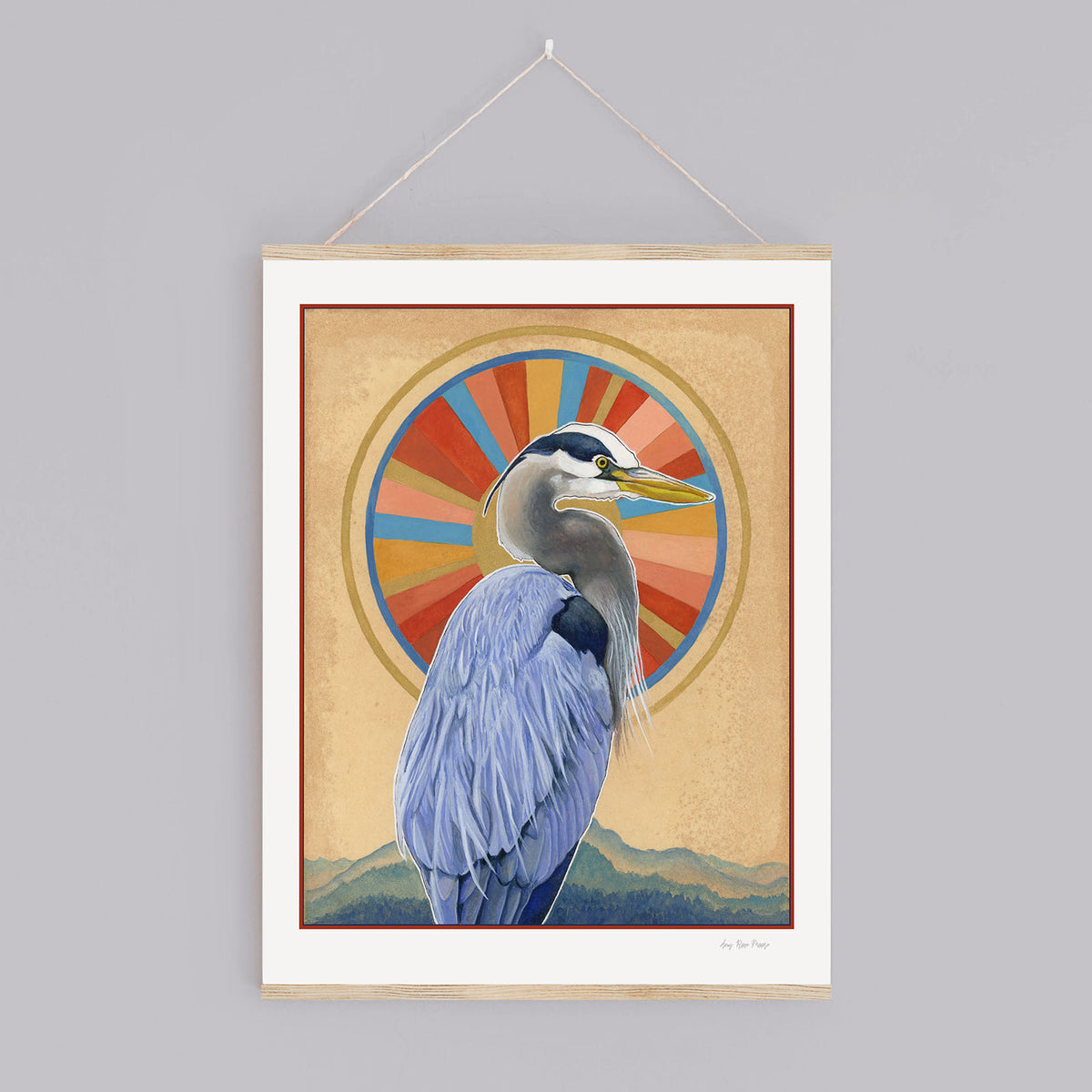 Heron and Sun Print