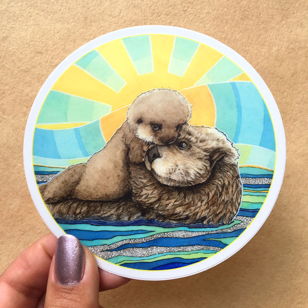 Mama Sea Otter and Baby Sticker - Wholesale