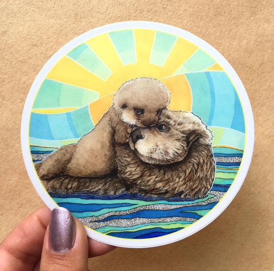 Mama Sea Otter and Baby - Sticker