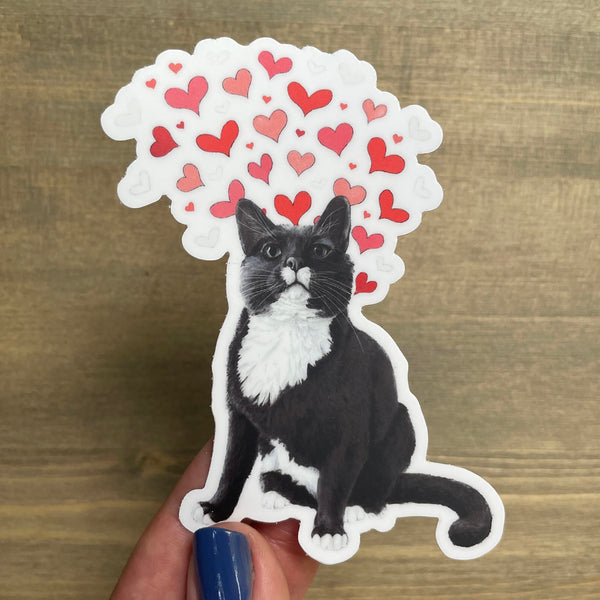 Loving Tuxedo Cat Sticker - Wholesale