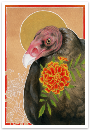 Turkey Vulture and Flower Sticker - Wholesale