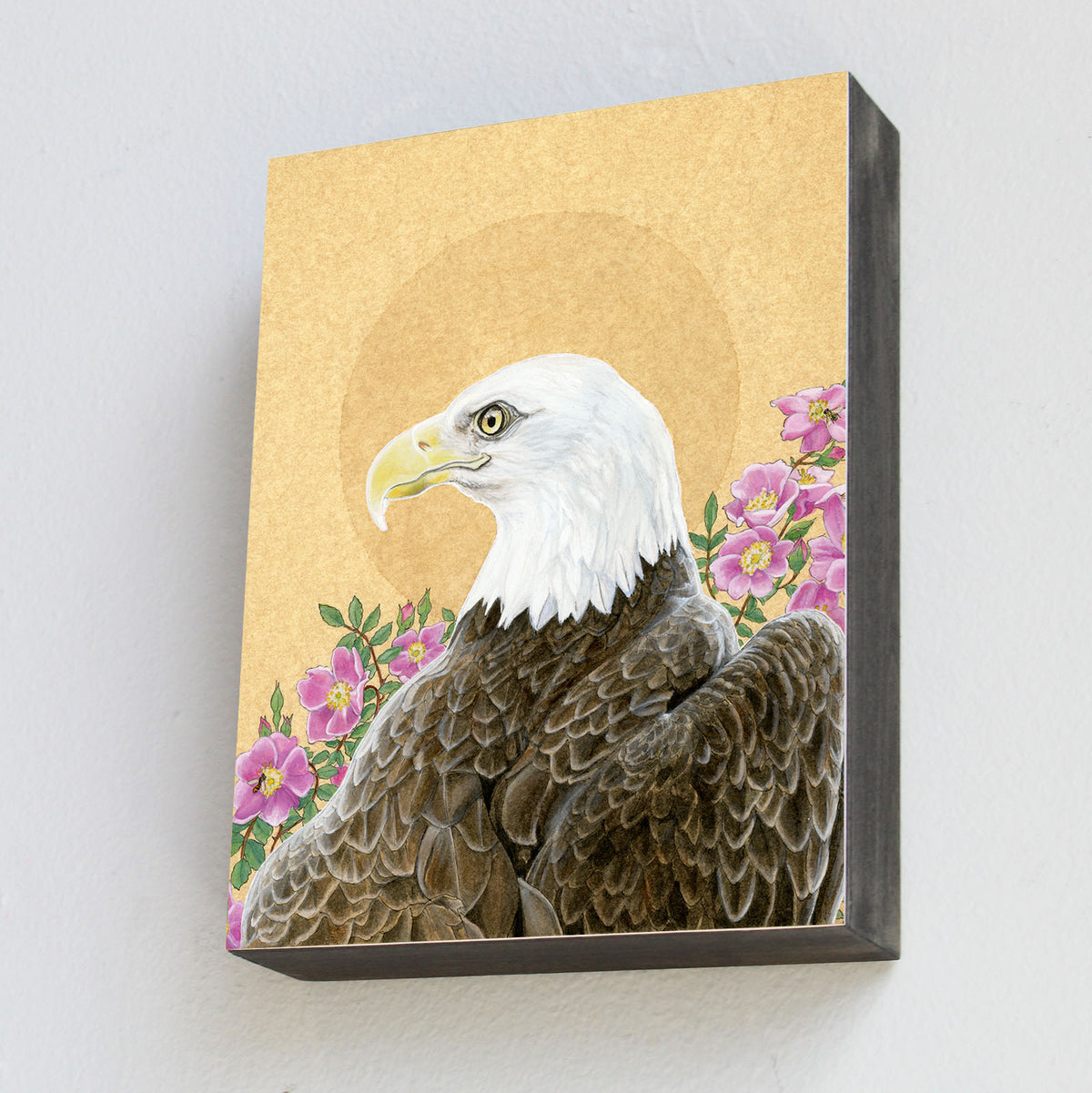 Bald Eagle and Roses - Wood Panel Print