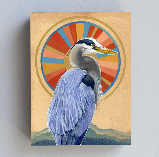 Heron and Sun - Wood Panel Print