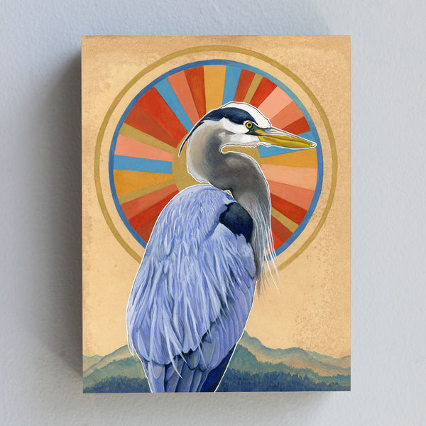 Heron and Sun - Wood Panel Print