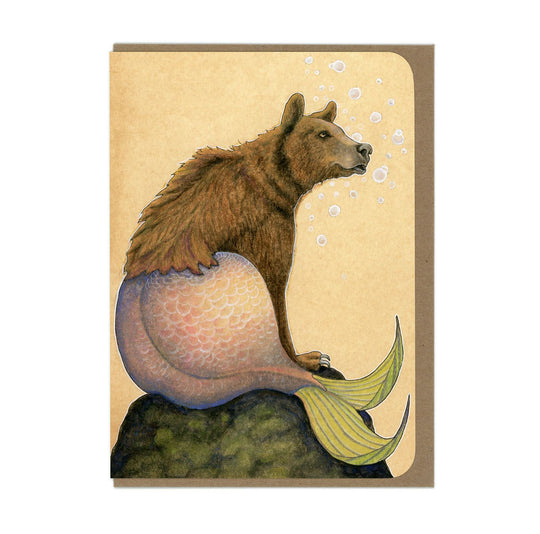 Bear Mermaid (Pink) - Greeting Card