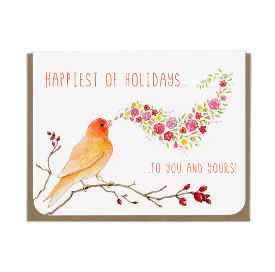 HOLIDAY - Canary and Flowers - Greeting Card
