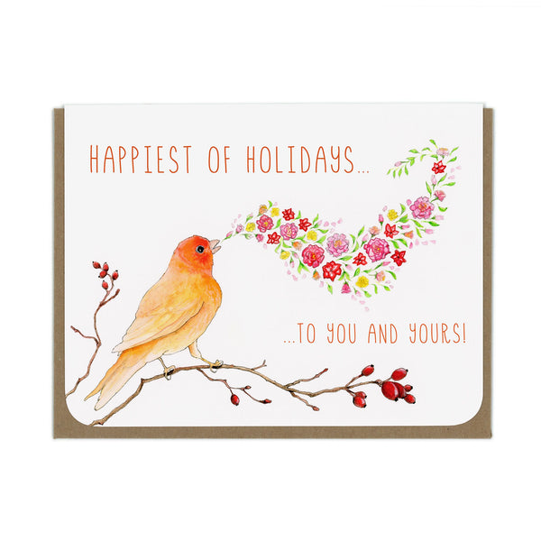 HOLIDAY - Canary and Flowers - Greeting Card