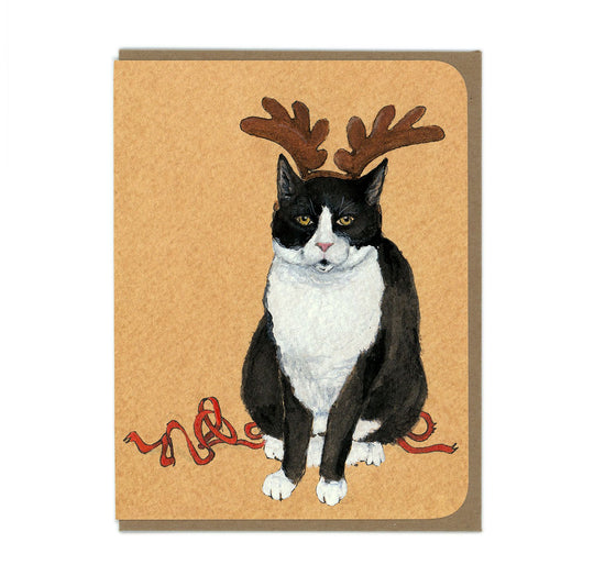 HOLIDAY Cat Raindeer - Greeting Card