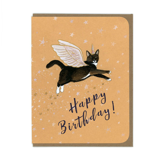 Birthday - Flying Cat - Greeting Card