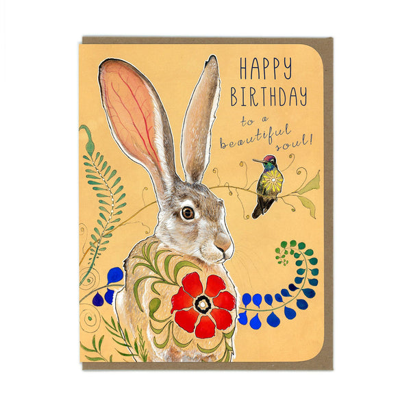 Birthday - Rabbit and Hummingbird - Greeting Card