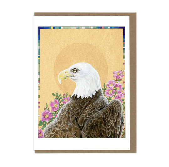 Bald Eagle and Wild Roses - Greeting Card