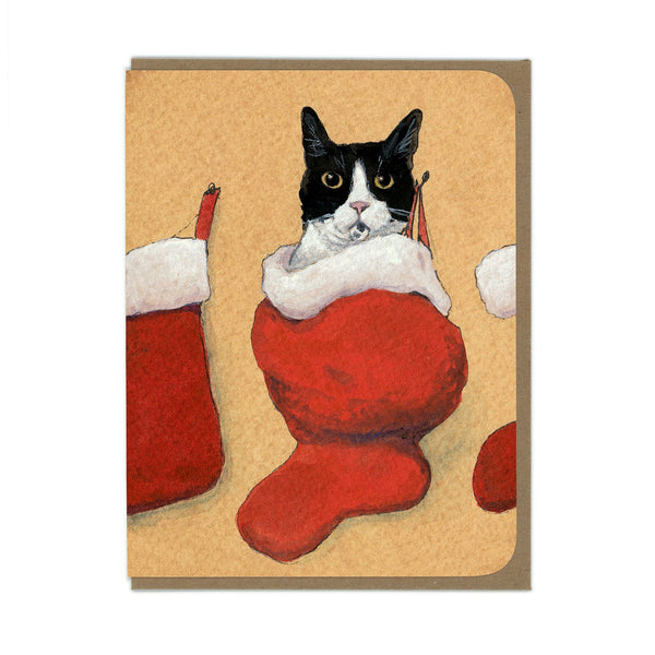 HOLIDAY Cat in Stocking - Greeting Card