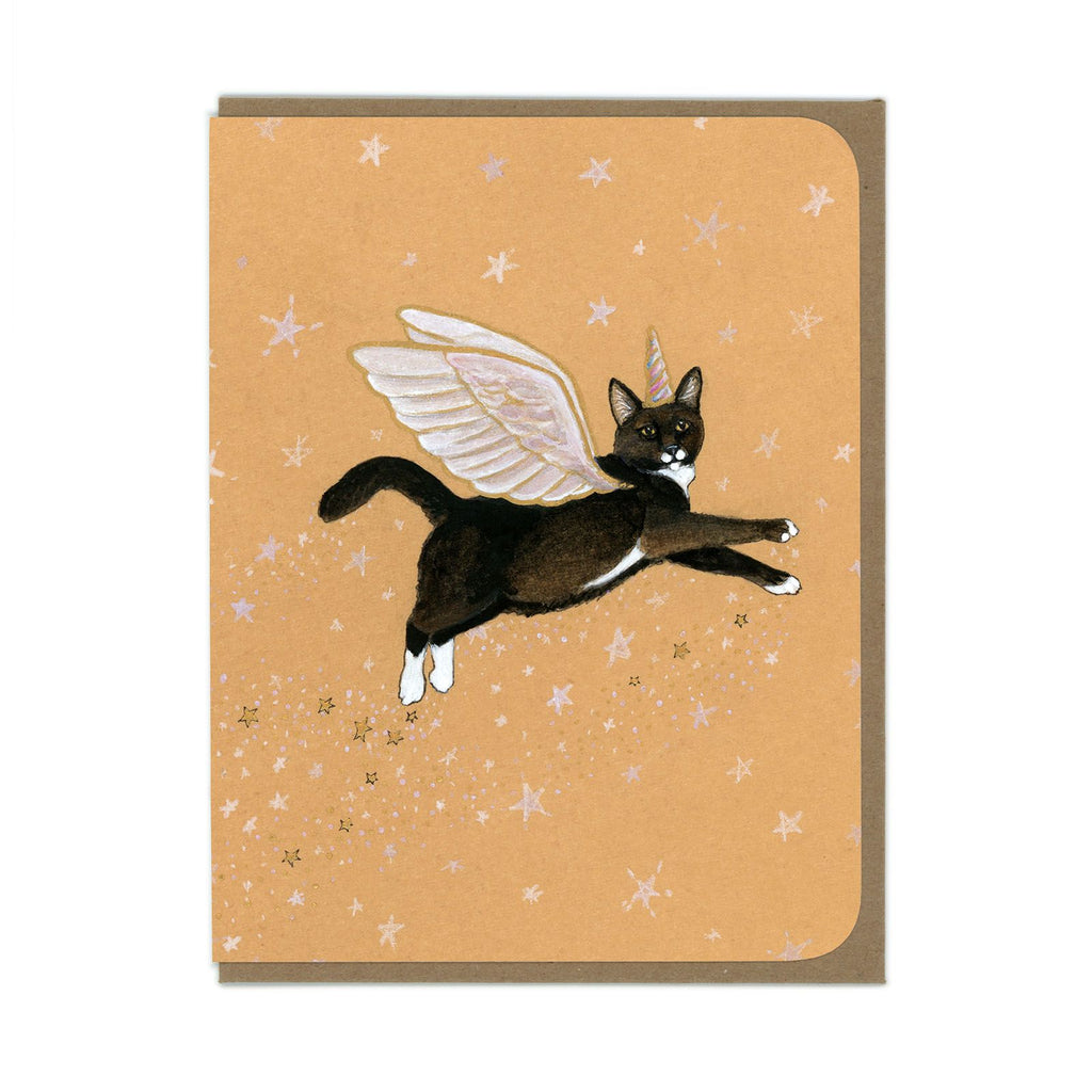 Magic Flying Cat Greeting Card - Main Image