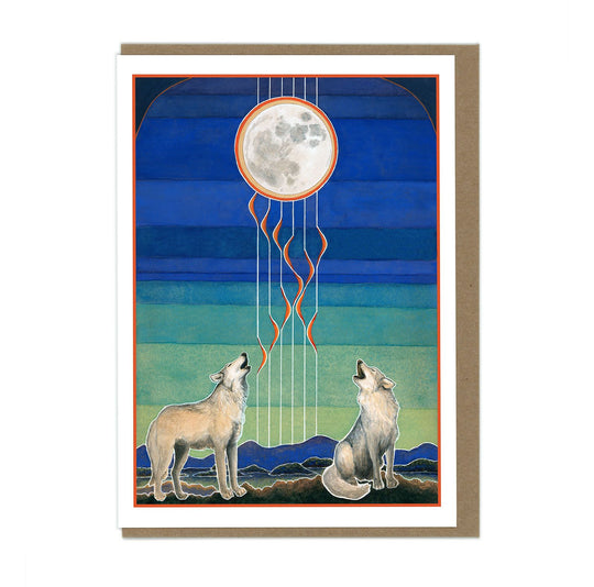 Wolves Howling at Moon - Greeting Card