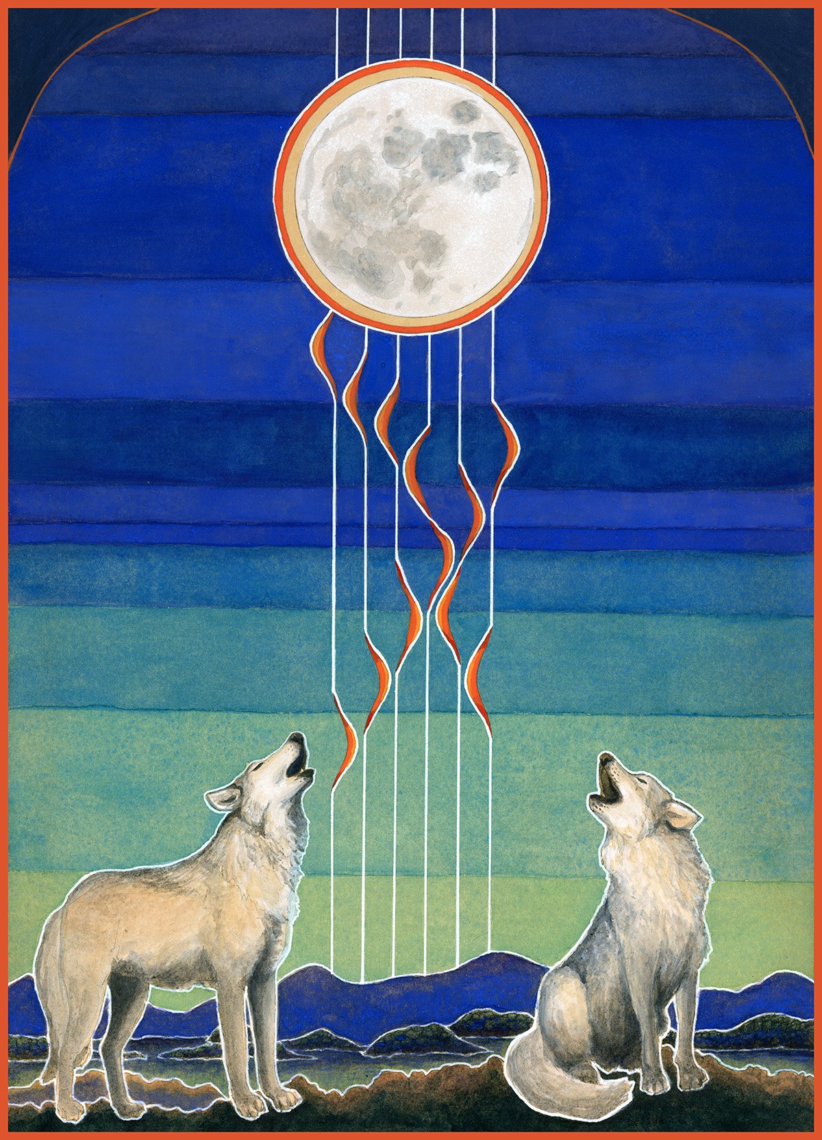Wolves Howling at Moon Print